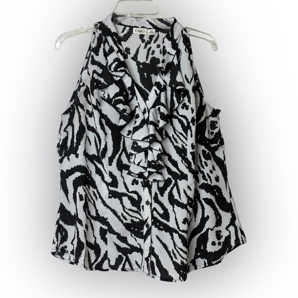 Cato Black & White Zebra Print Semi Sheer Ruffled Sleeveless Halter Top Women XL